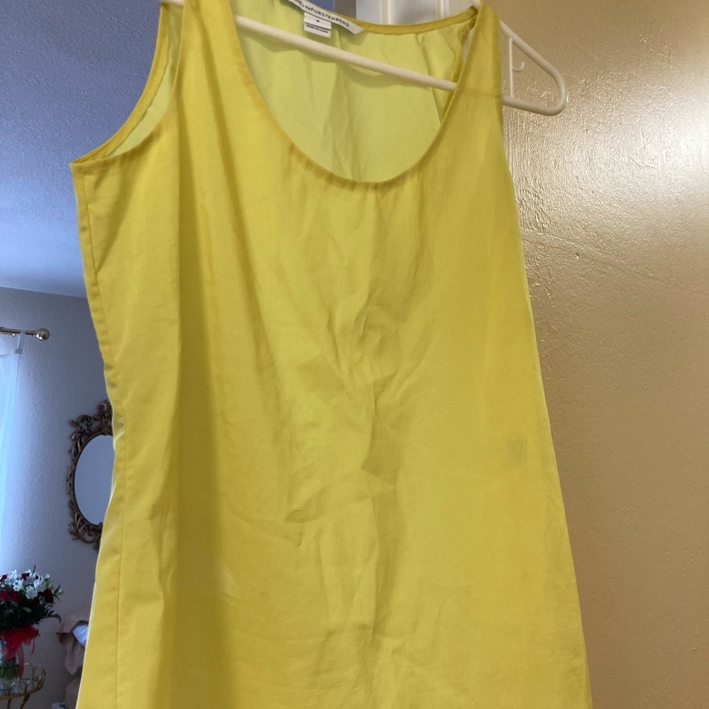Diane Von Furstenberg matching yellow sleeveless and long sleeves ruffle blouse